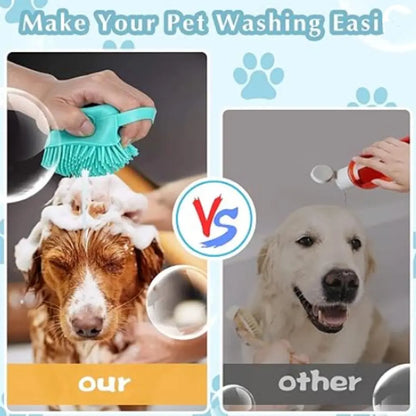 Pet Bath Soap Dispenser Massage Brush, Silicone Shampoo Dispensing Massager with Soft Bristles for Dogs and Cats, Pet Grooming Shower Massage Brush