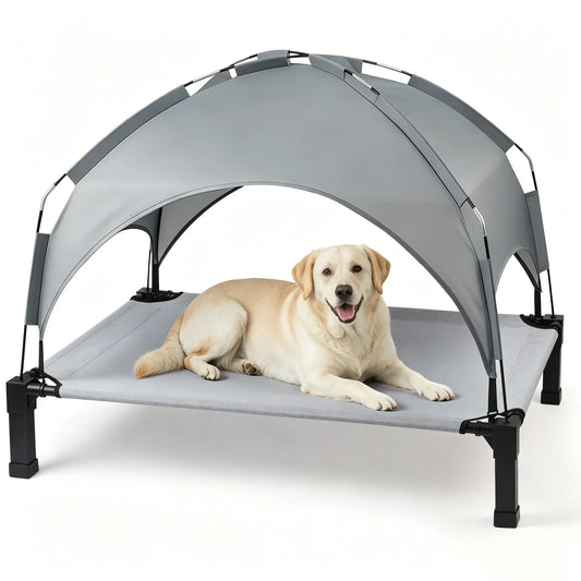 Elevated Outdoor Dog Bed with Removable Canopy, Portable Dog Cot with Sun Shade Tent, Raised Pet Cot Bed with Support Feet, Breathable Cooling & Tear Resistant Pet Hammock Beds with Tent for Dogs, for Indoor & Outdoor& Lawn #Tiktokshopdealsforyoudays