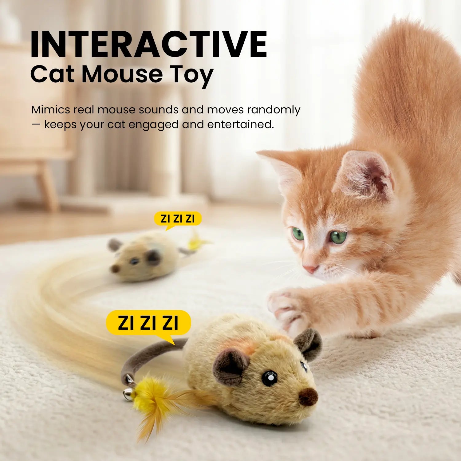 Geoorood Automatic Electric Cat Toy with Random Movement – USB Rechargeable Mouse Toy for Indoor Cats, Keeps Them Active & Entertained