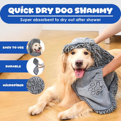 Absorbent Dog Towel, Microfiber Quick Drying Towel Machine Washable with Hand Pockets - Medium Large Dog 30 X 13'